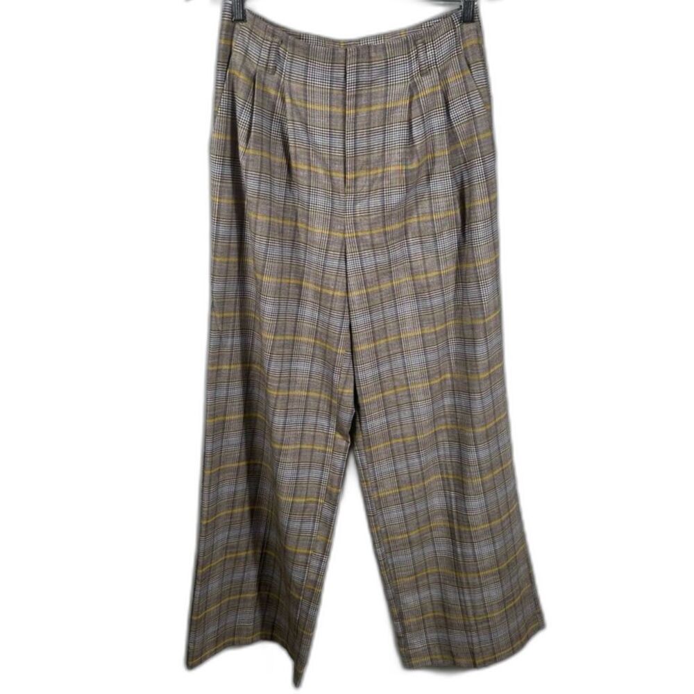 A New Day Brown Plaid Stripe Wide-Leg Loose Fitting Pants Size 6 Business Casual